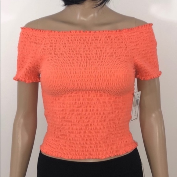 New No Comment Peach Off The Shoulder Crop Top - Picture 2 of 12